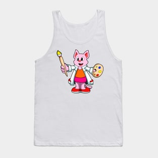 Cat as Painter with Brush & Paint Tank Top